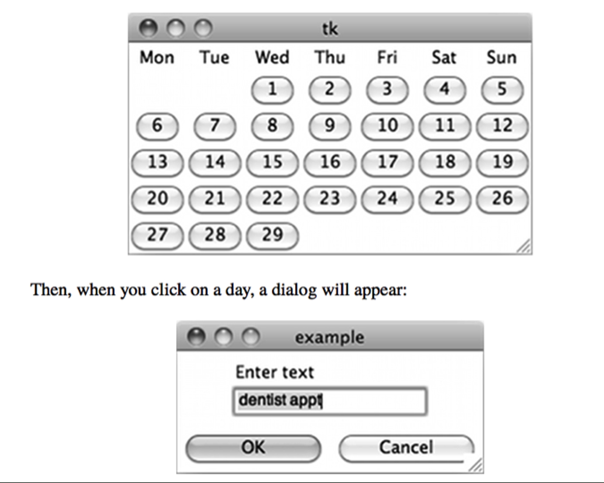 Solved: Python) Develop Widget Class Calendar That Impleme  Example Of Calendar Month Python 3