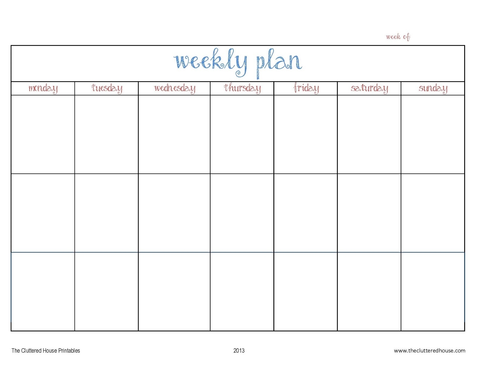 The Cluttered House: Weekly Planner Printable  Monday Through Friday Daily Planner