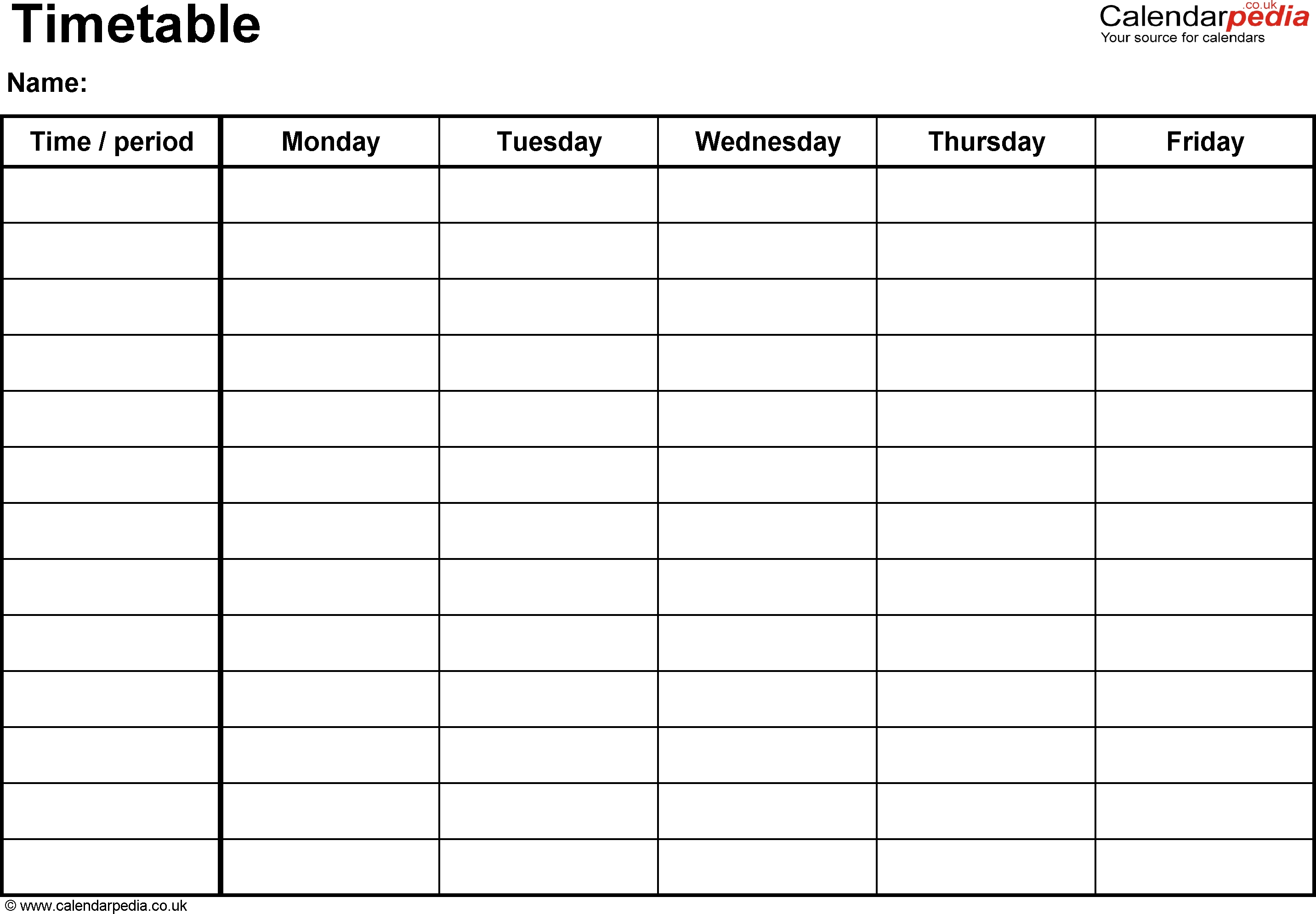 Timetables As Free Printable Templates For Microsoft Word  Weekly Schedule Monday Through Friday