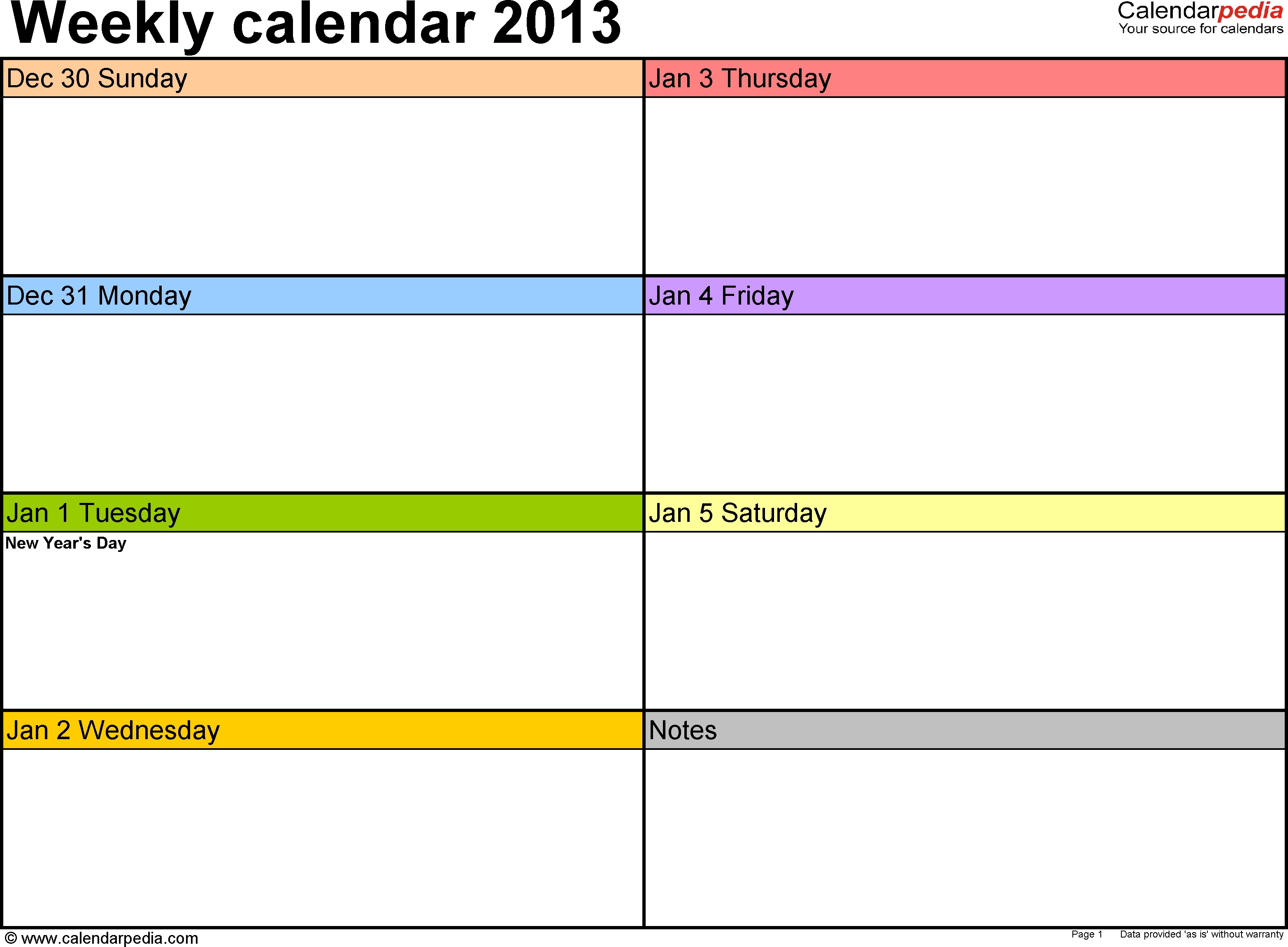 Weekly Calendar 2013 For Word - 4 Free Printable Templates  Free Printable Weekly Calendar Templates
