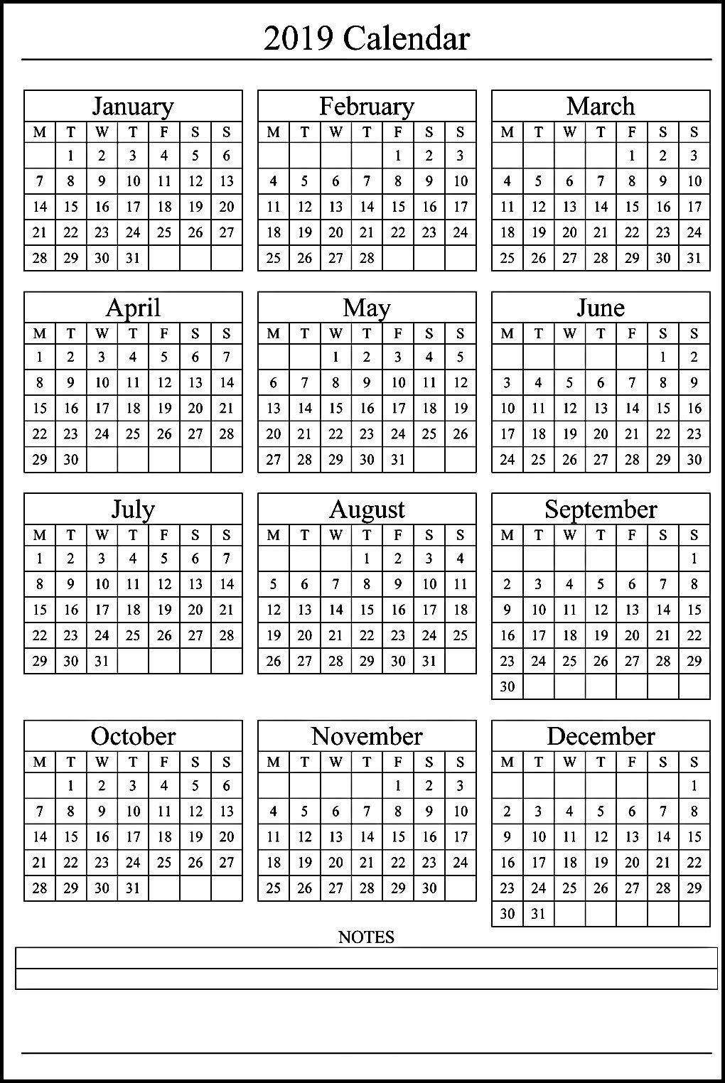 12 Month Calendar On One Page #2019Calendar #holidayscalendar  Free Printable 12 Month Blank Calendar