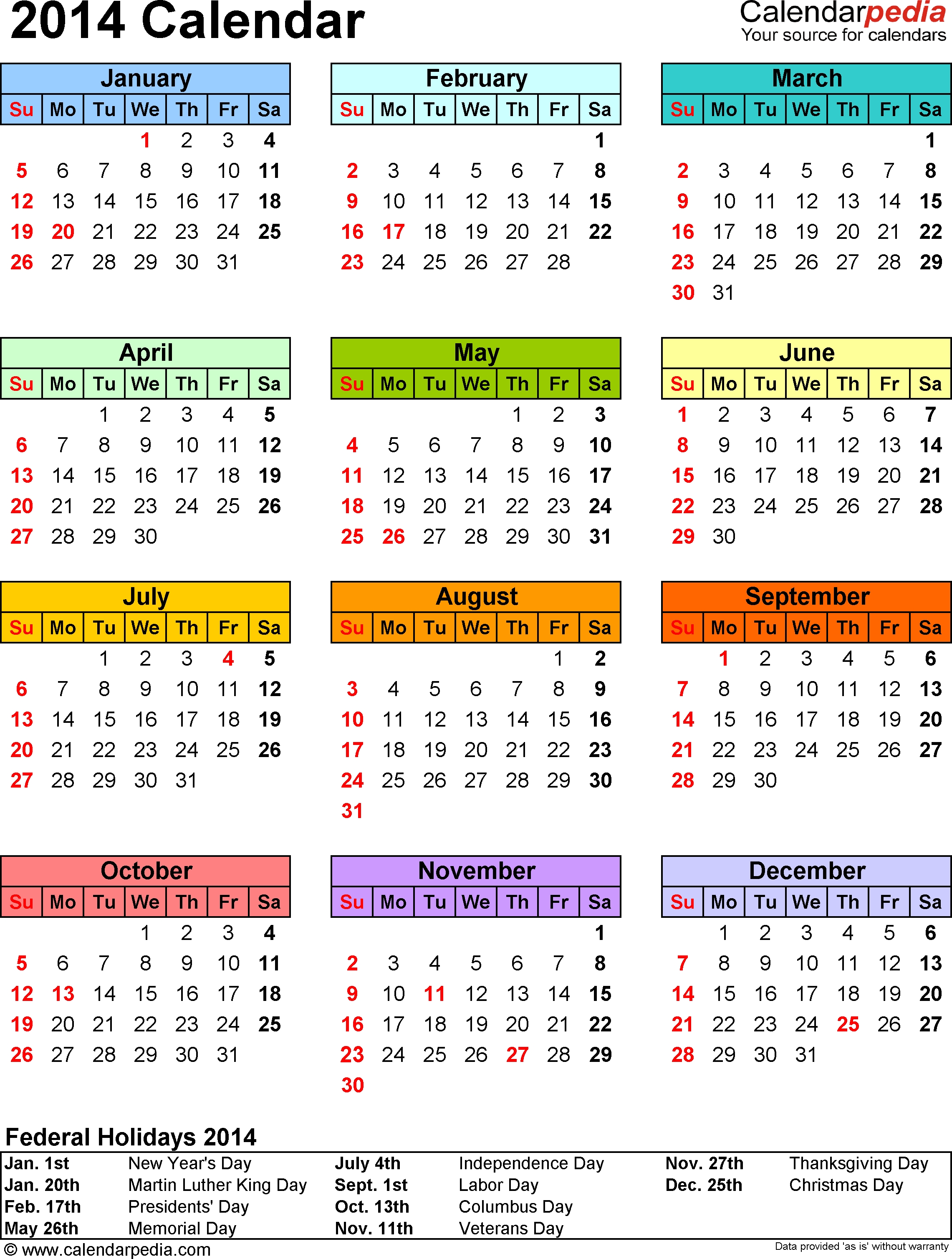 2014 Calendar - 13 Free Printable Word Calendar Templates  2014 Calendar Printable Full Page