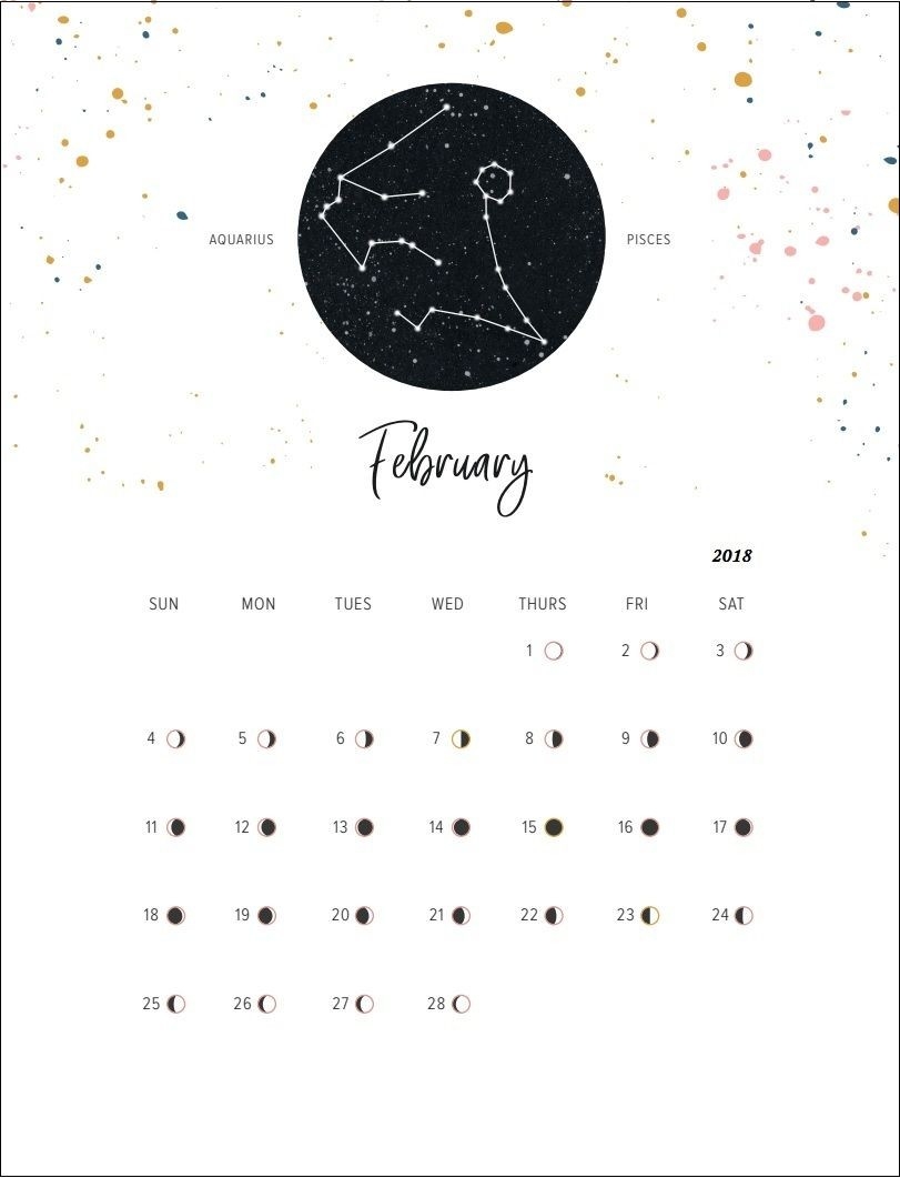 2018 February Moon Phases Calendar | Maxcalendars | Moon Phase  Desktop Calendar With Lunar Cycle
