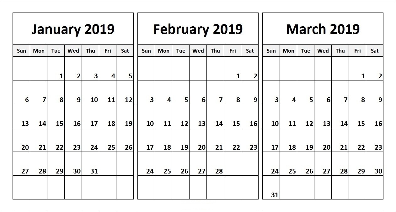 2019 3 Month Editable Blank Calendar Templates {Free} | October 2018  3 Month Printable Calendar Template