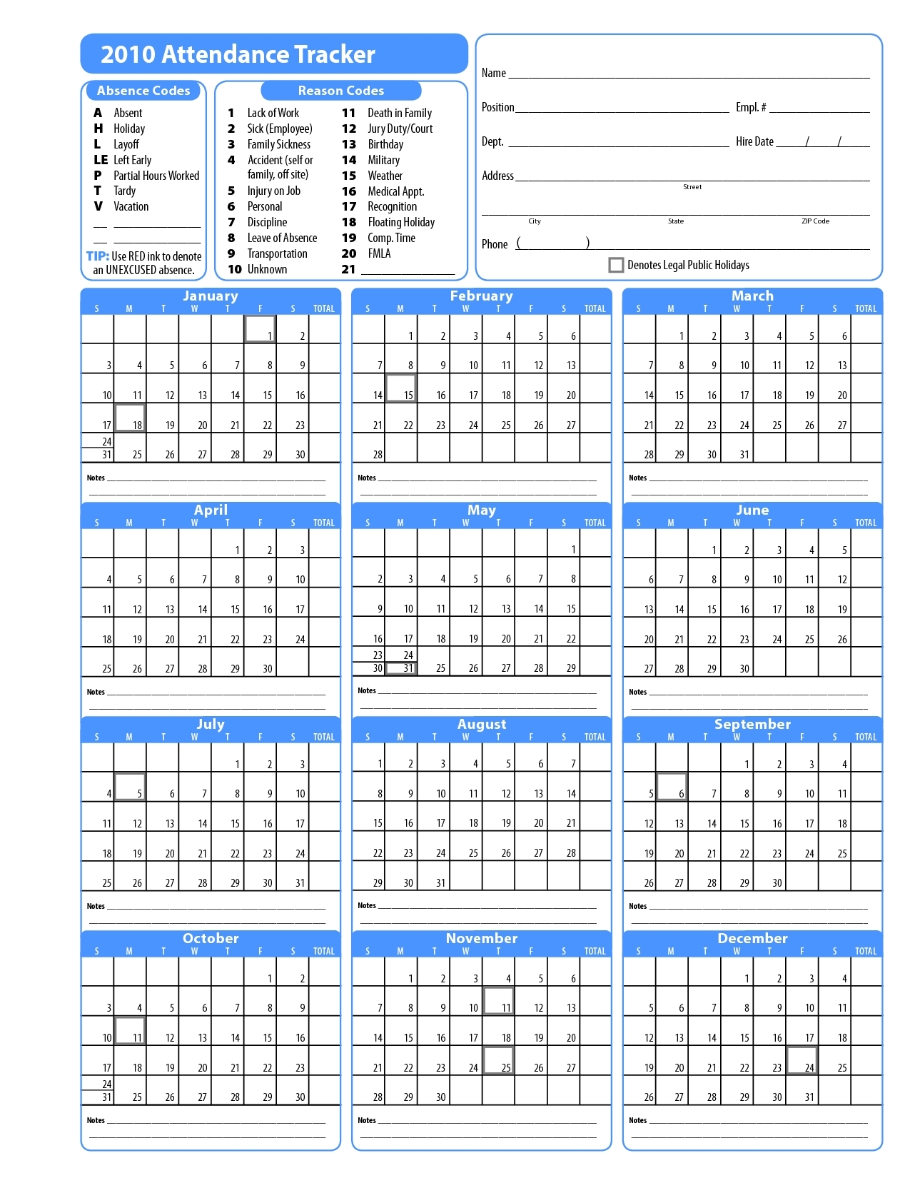 2019 Employee Attendance Tracking Calendar – Template Calendar Design  Blank Employee Attendance Calendar Monthly