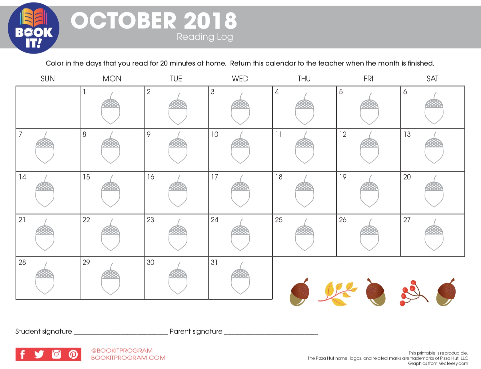 All Months-Seasonal Tracking Calendar | The Pizza Hut Book It! Program  30 Day Calendar With Circle With A Line Thru It