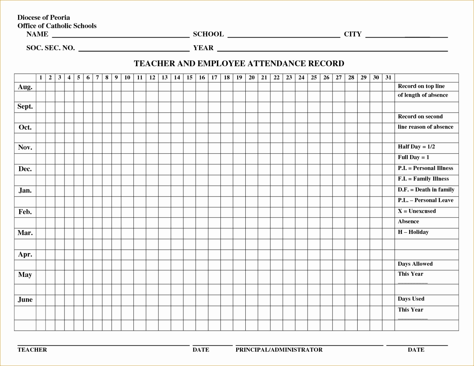 Blank Employee Attendance Calendar Monthly | Blank Calendar Template  Blank Employee Attendance Calendar Monthly