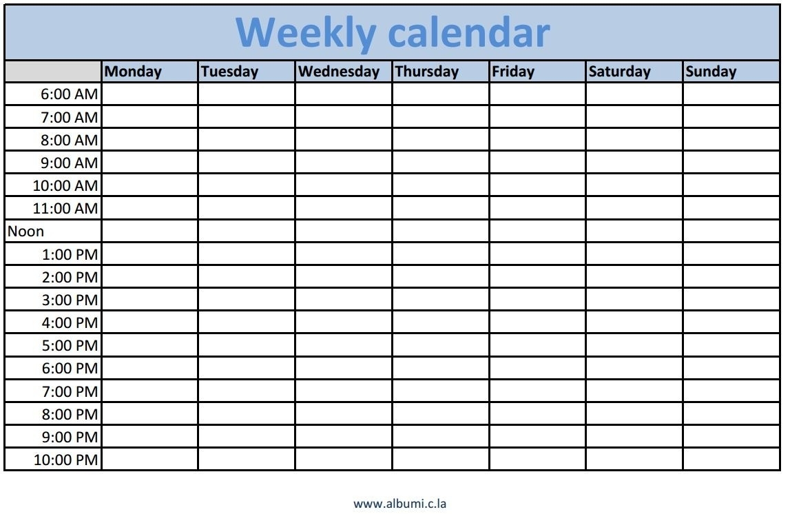 Blank Weekly Calendar Late Schedule With Time Slots Word | Smorad  Blank Calendars To Print With Time Slots