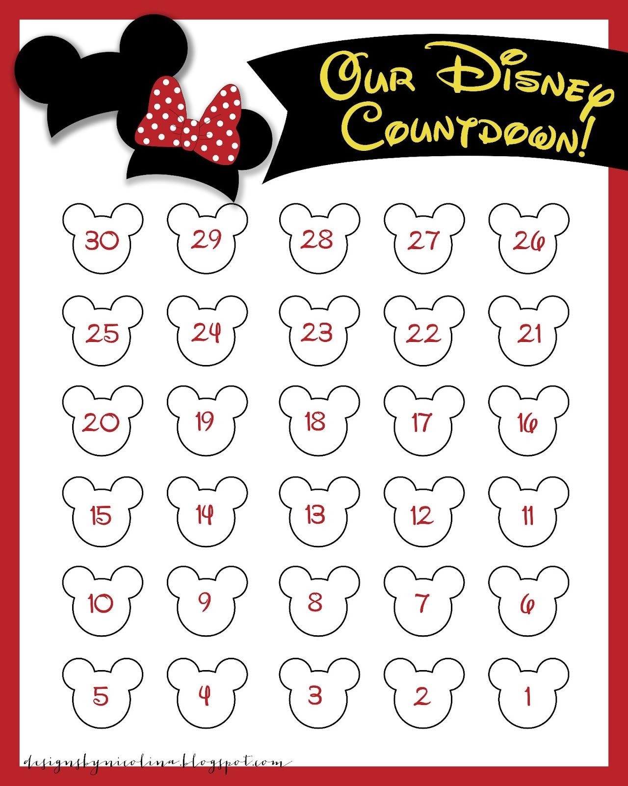 Disneyland Countdown Calendar | Designsnicolina: Disney  Free Printable Vacation Countdown Calendar