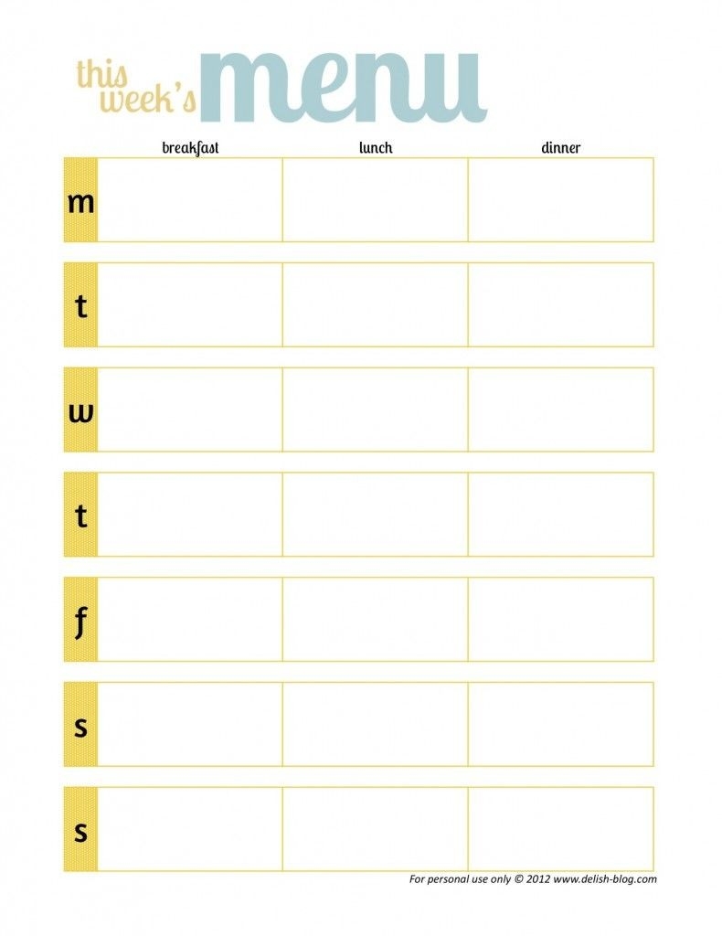 Free Printable Menu Planners -Has One Without Days Of The Week  Calendar Weekly Menu Print Outs