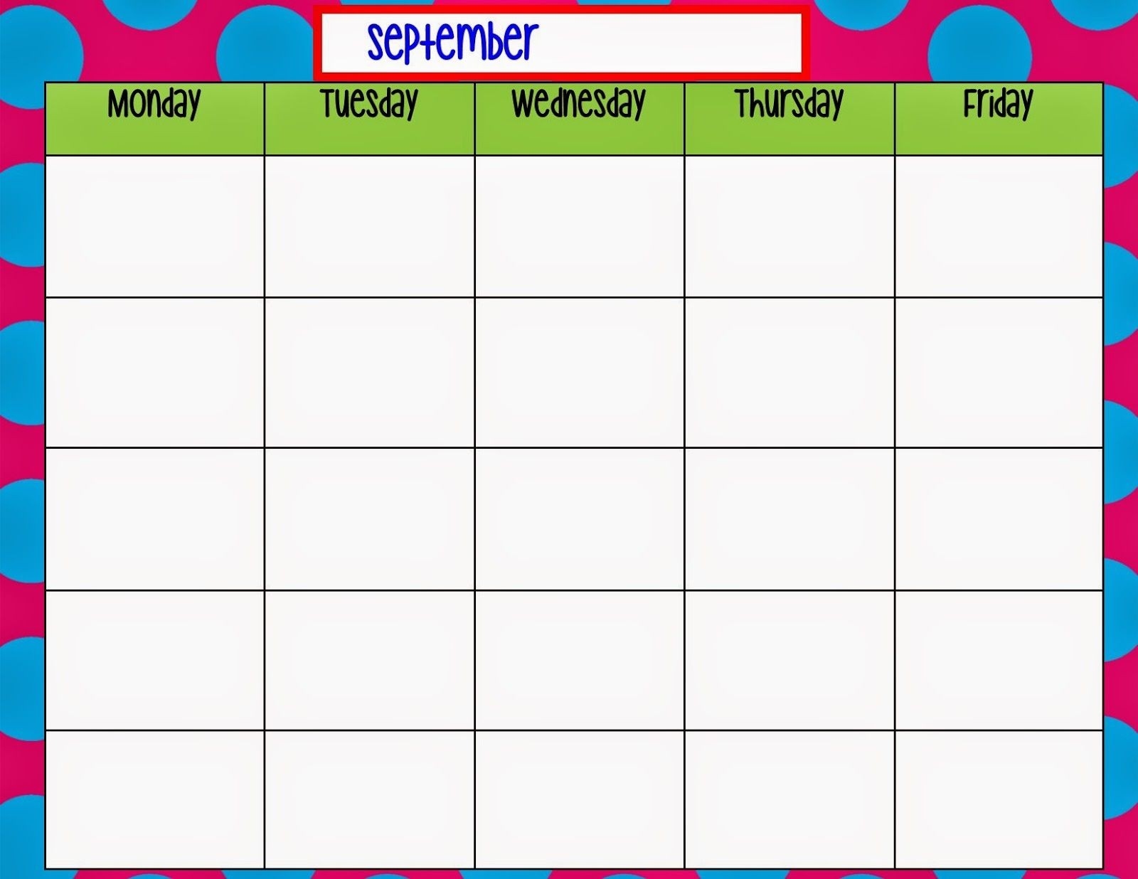 Monday Through Friday Schedule Printable Template Calendar Design