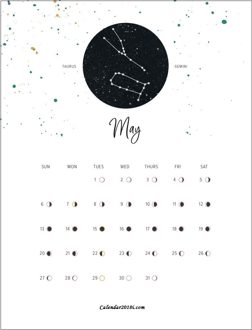Moon Phases May 2018 Calendar | Maxcalendars | Calendar 2018  Desktop Calendar With Lunar Cycle