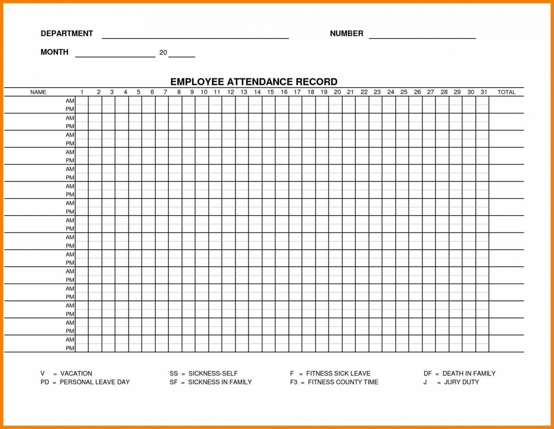 Printable Employee Attendance Sheet Excel 2018 Within Employee  Blank Employee Attendance Calendar Monthly