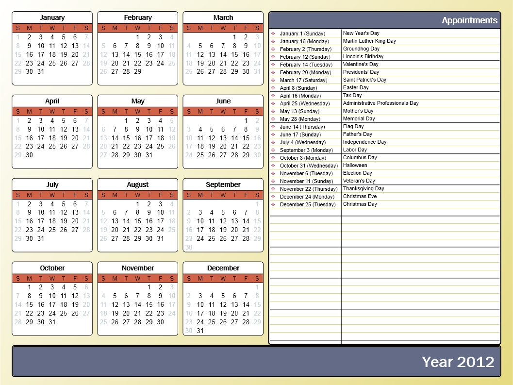 Printing A Yearly Calendar With Holidays And Birthdays - Howto-Outlook  Outlook Calendar Template 5 Week