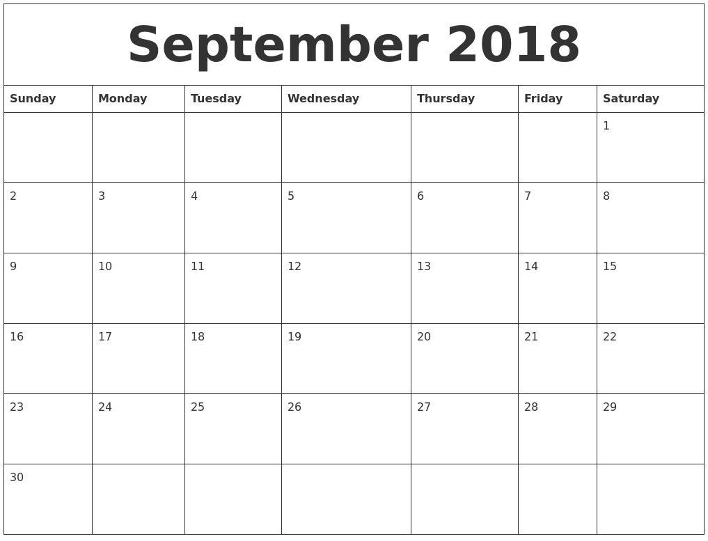 September 2018 Free Printable Calendar Templates  Free Printable 12 Month Blank Calendar