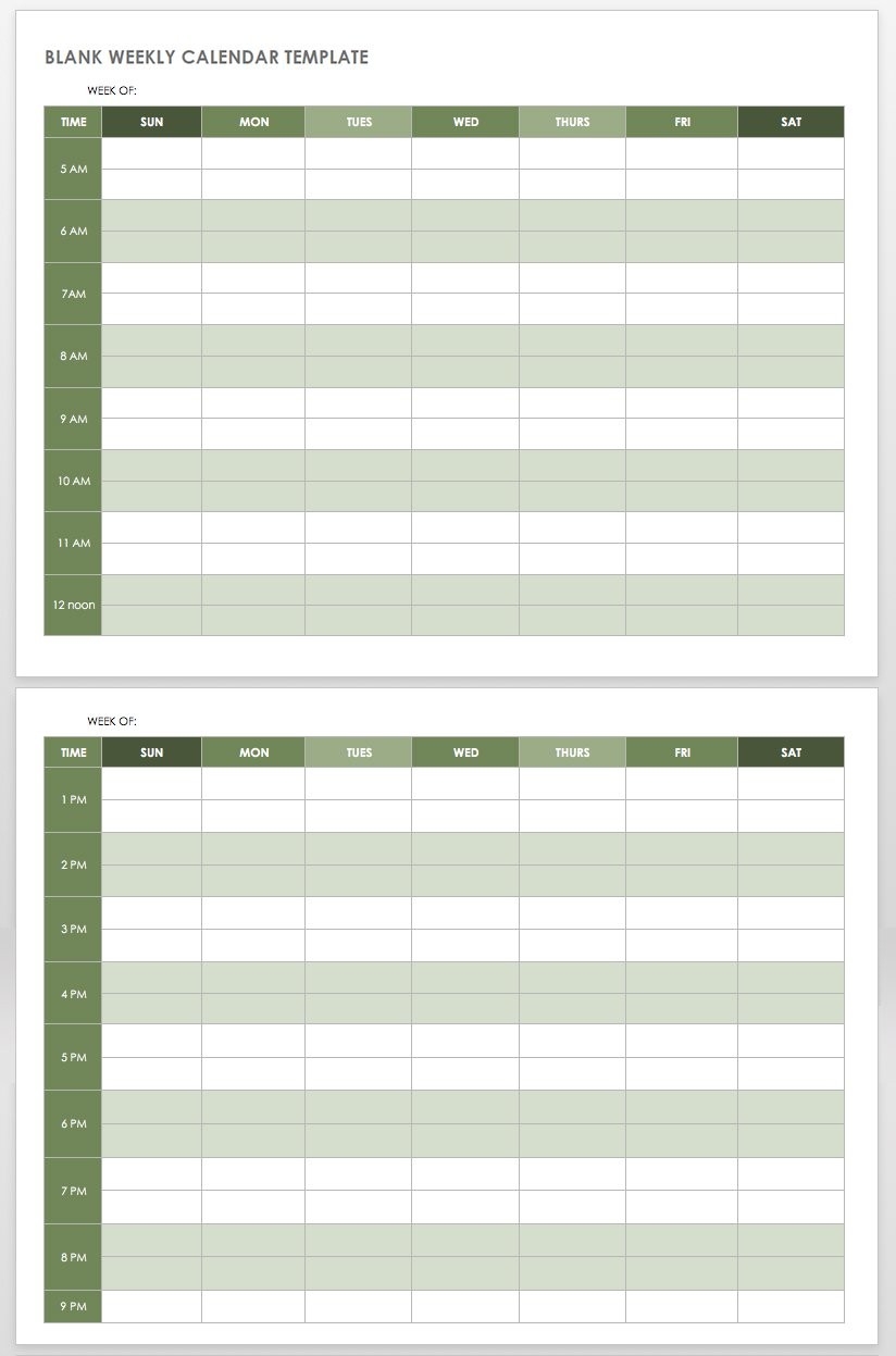 15 Free Weekly Calendar Templates | Smartsheet  7 Days Weekly Planner Word Template
