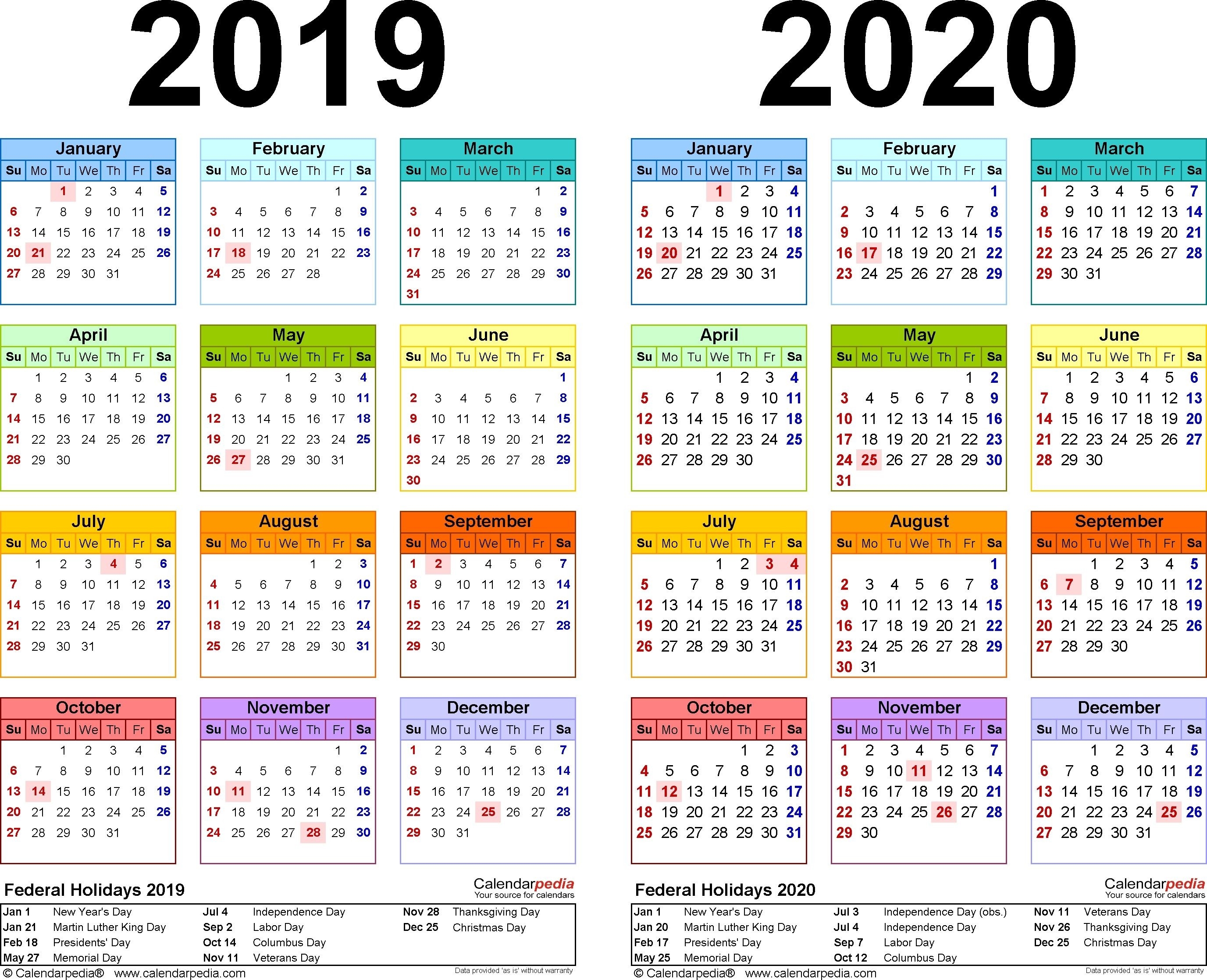 2019-2020 Calendar - Free Printable Two-Year Excel Calendars  Islamic Calendar 2020 Pdf