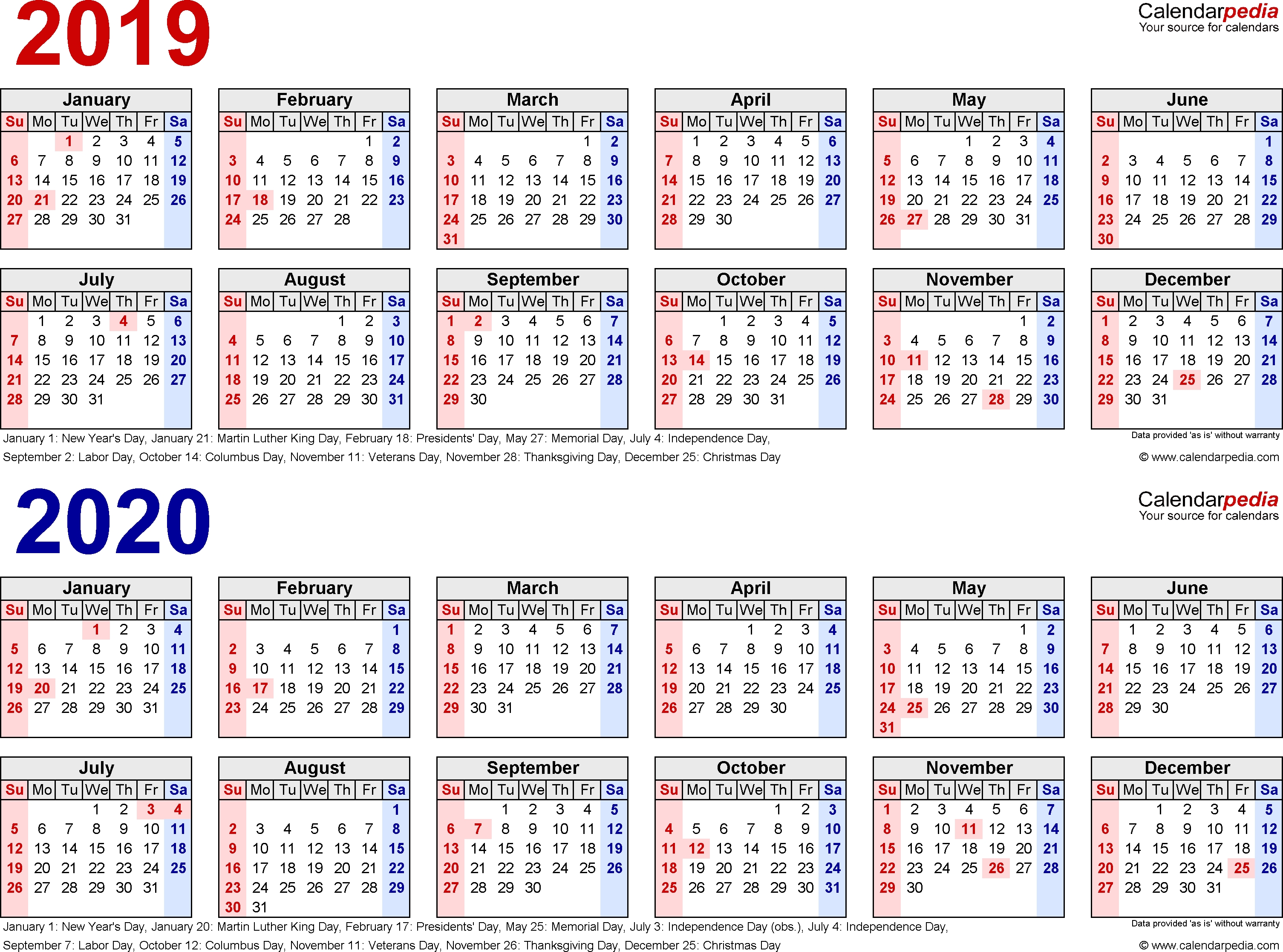 2019-2020 Calendar - Free Printable Two-Year Pdf Calendars  +2020 Calender Month By Month