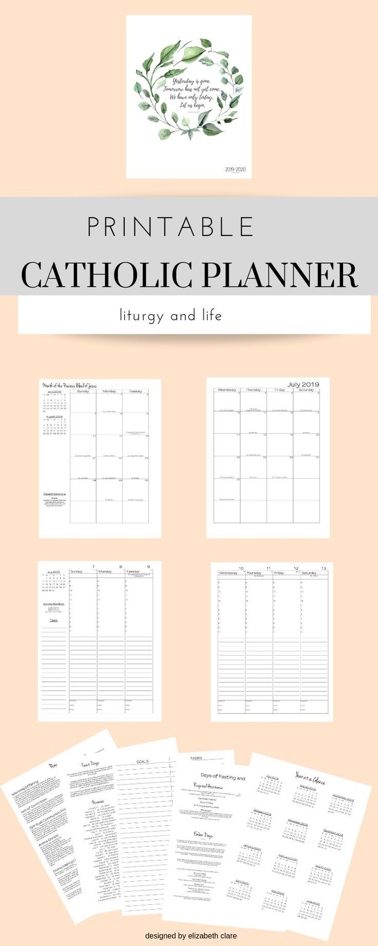2019 - 2020 Catholic Planner Weekly Printable: Daily Planner  Printable Liturgical Calendar For 2020