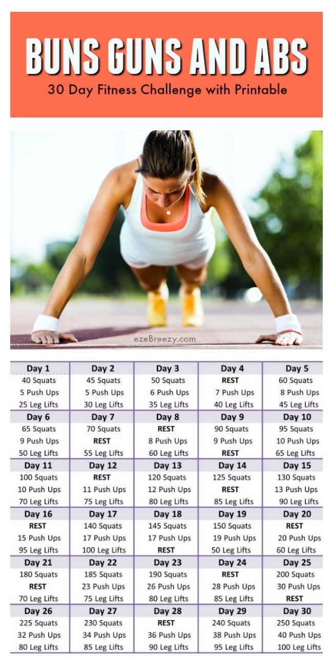 30 Day Fitness Challenge And Printable  30 Day Fitness Challenge Printable