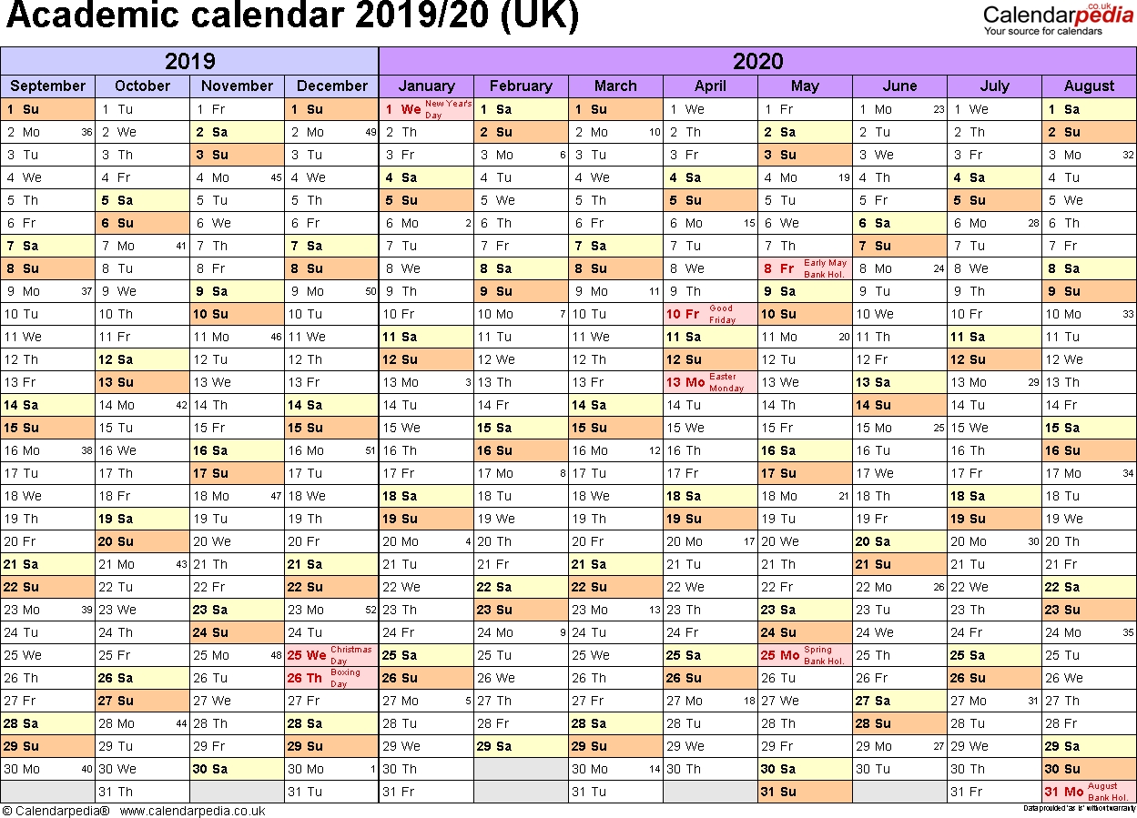 Academic Calendars 2019/2020 As Free Printable Word Templates  2020/20 Financial Year Calendar Au Printable