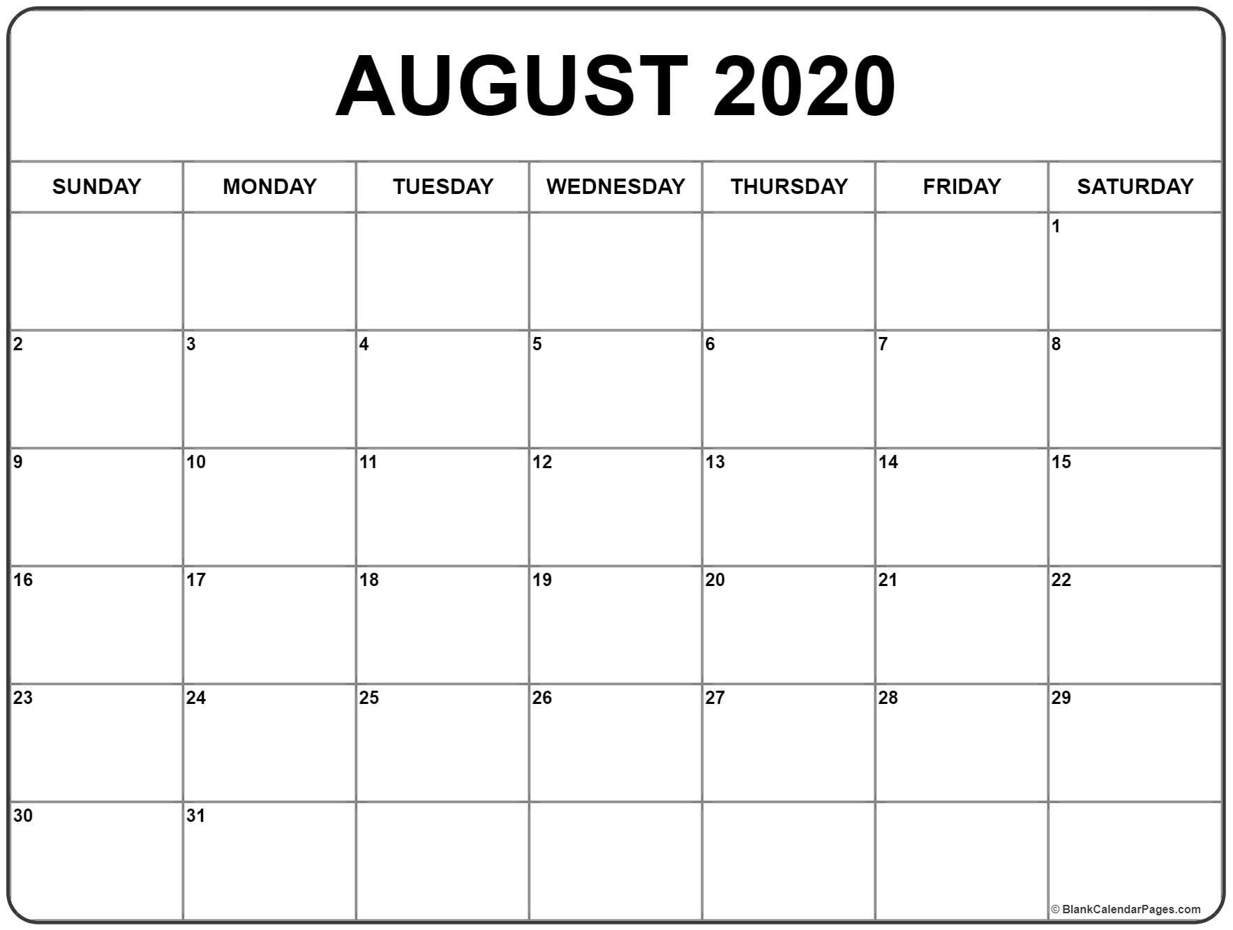 August 2020 Calendar | Free Printable Monthly Calendars  Small August 2020 Calendar