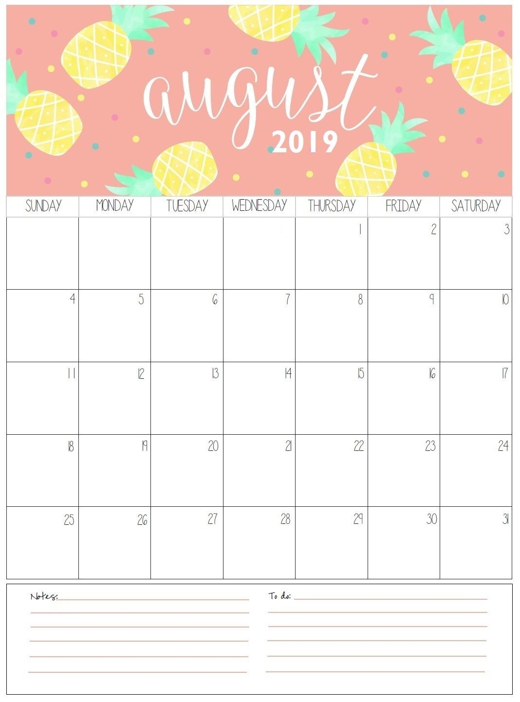 August Monthly Calendar 2019 | Organization | August  Summer Calendar Templates