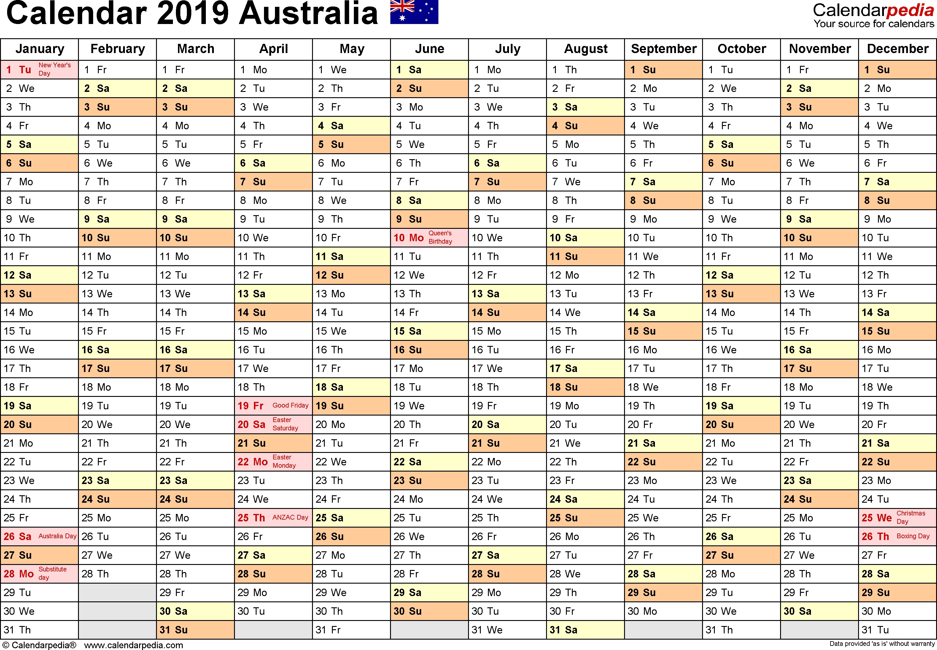 Australia Calendar 2019 - Free Printable Excel Templates  Calendar Gov Au 2020 Financial Year