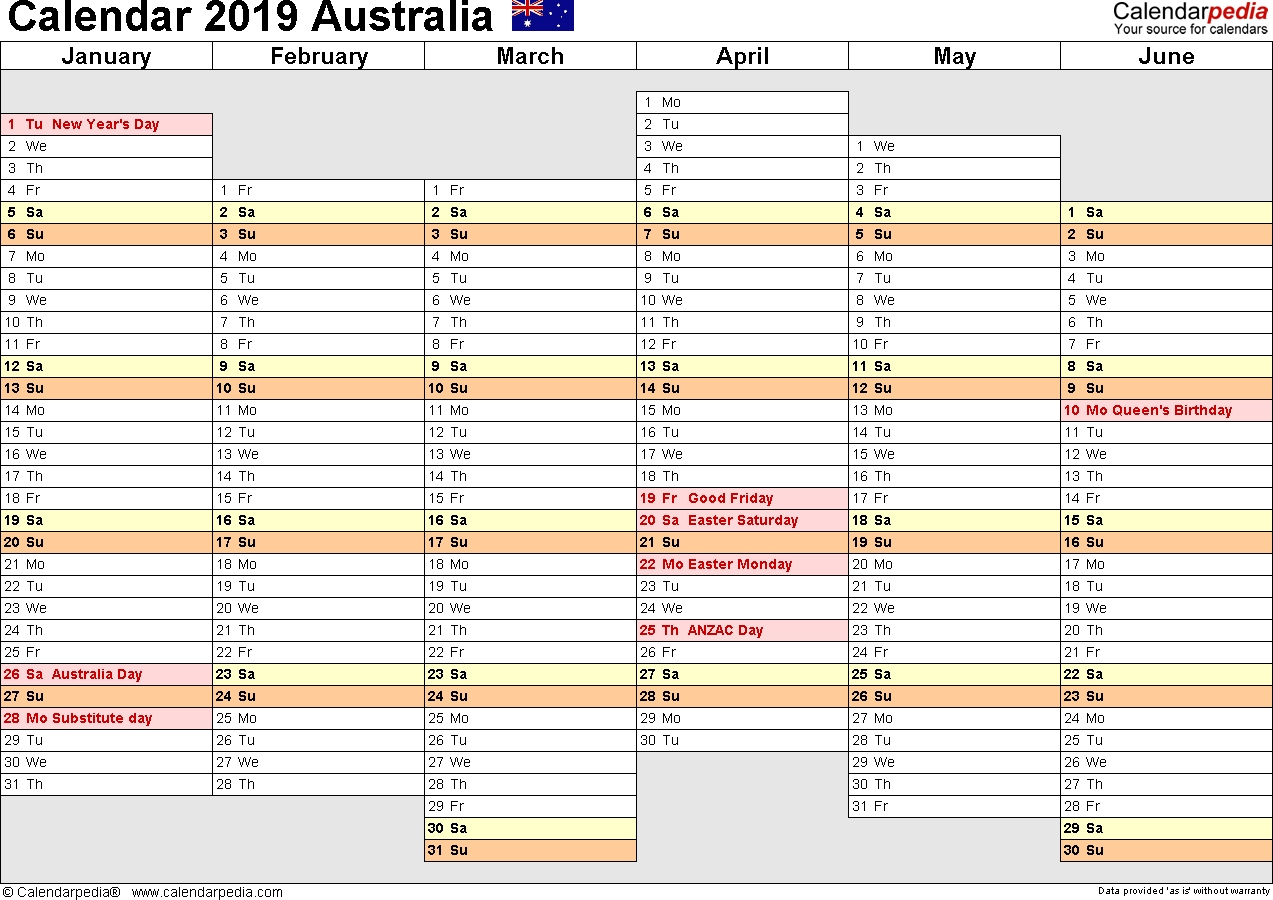 Australia Calendar 2019 - Free Printable Pdf Templates  Financial Year Calendar Australia