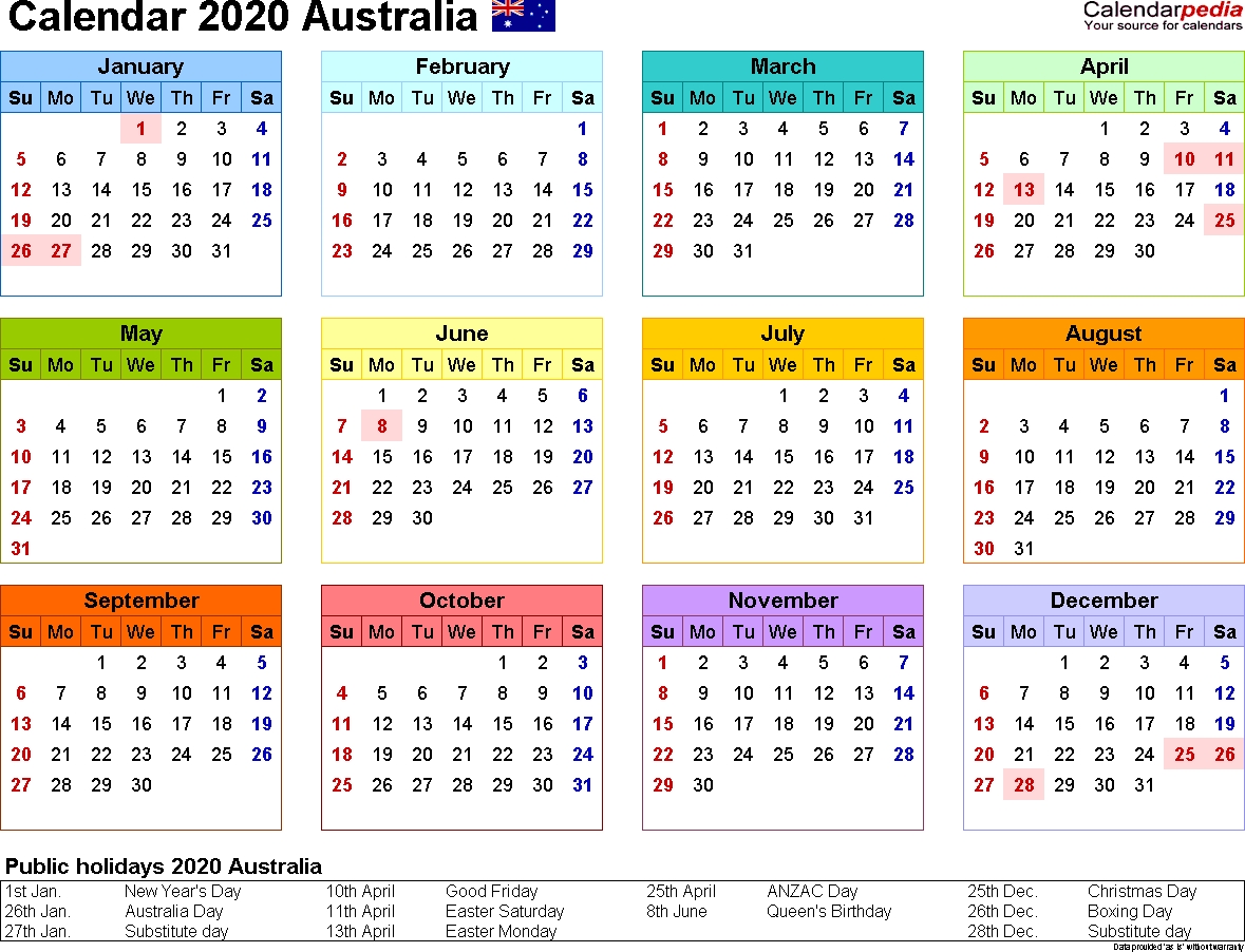 Australia Calendar 2020 - Free Printable Pdf Templates  2020 20 Australian Financial Year Calendar