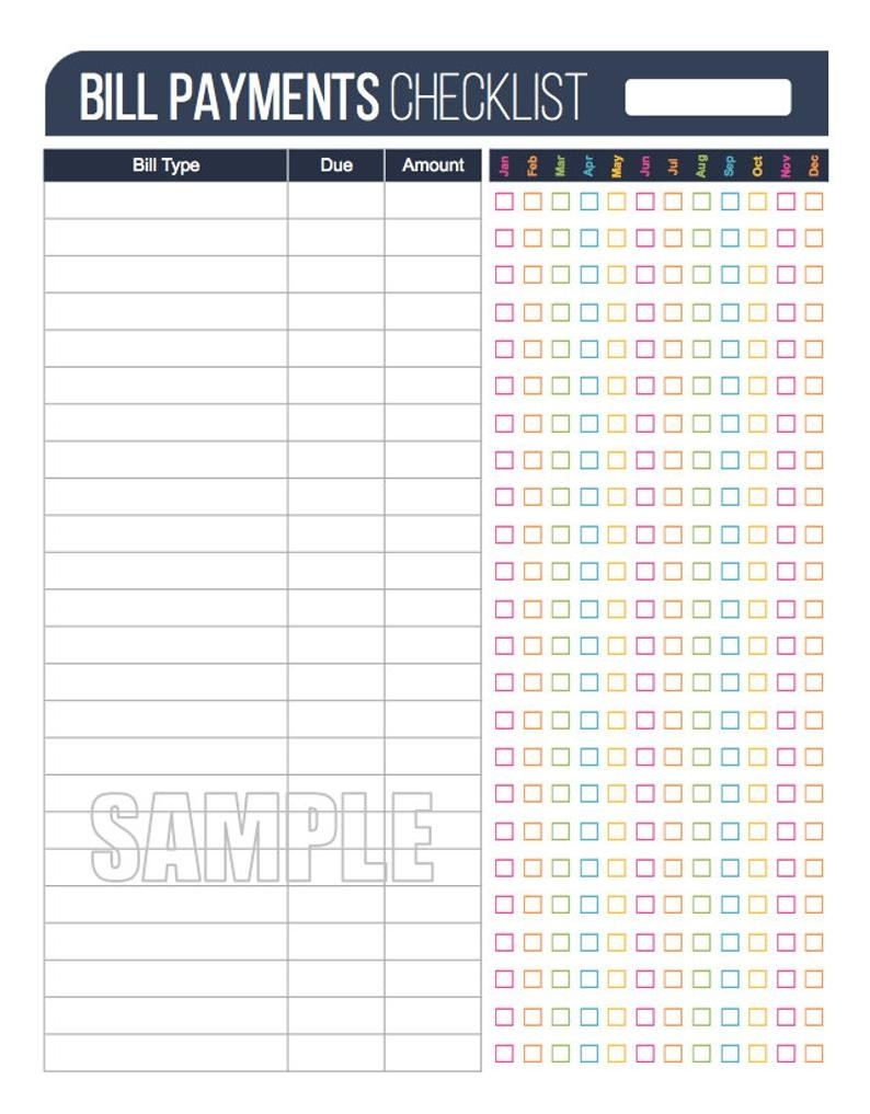 Bill Payment Checklist Printable - Fillable - Personal Finance Organizing  Pdf - Instant Download  Fillable Monthly Bill Payment Worksheet