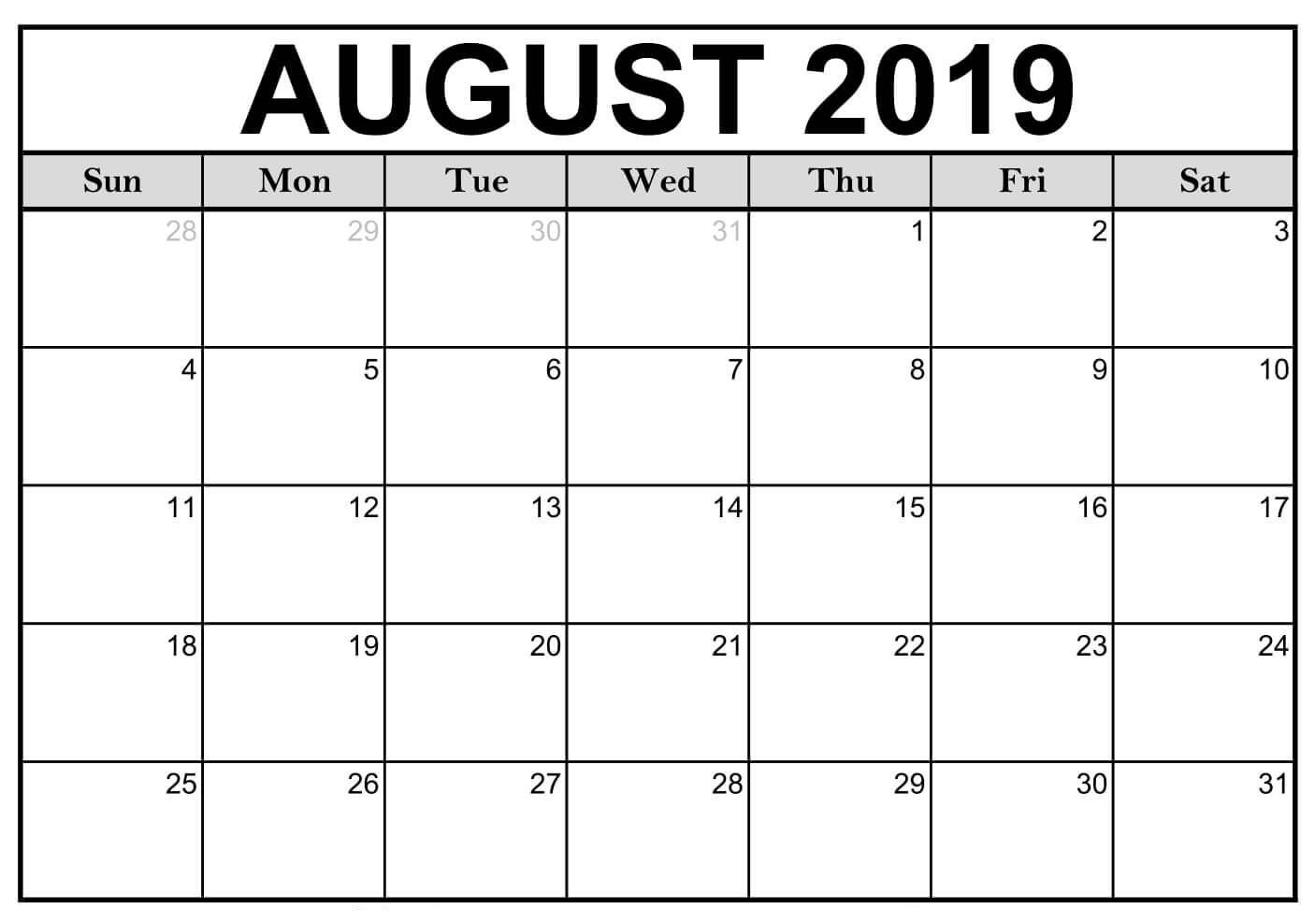 Blank August 2019 Calendar Printable #editable #templates  Blank Full Page Calendar Printable June
