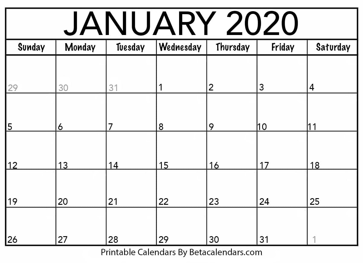 Blank January 2020 Calendar Printable - Beta Calendars  Calendar To Write On 2020