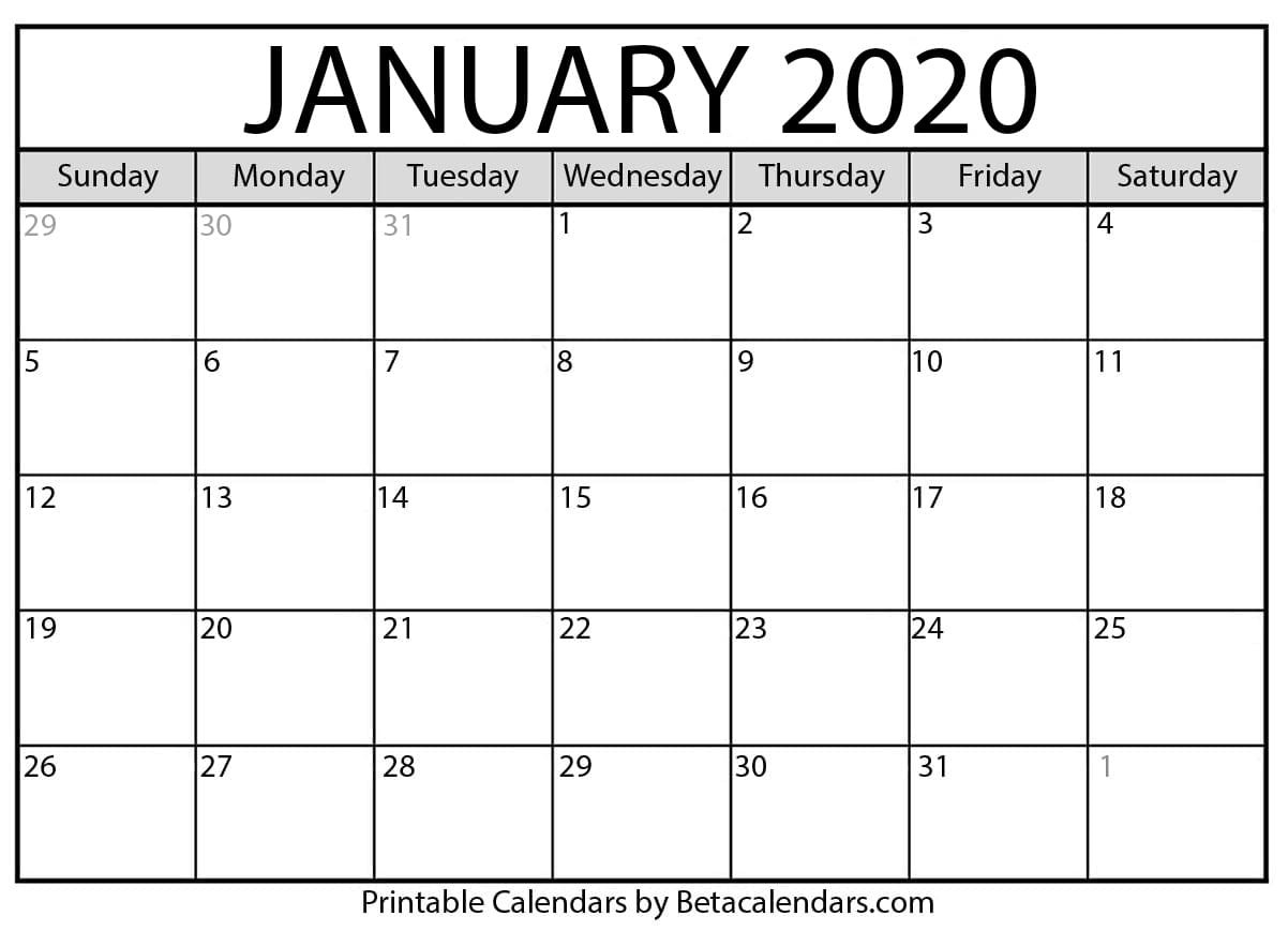 Blank January 2020 Calendar Printable - Beta Calendars  Government Julian Date 2020