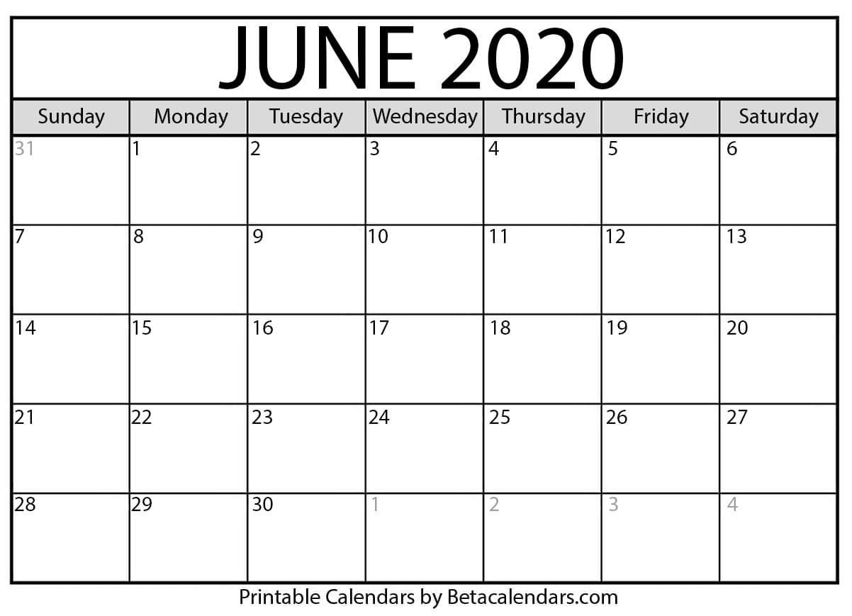 Blank June 2020 Calendar Printable - Beta Calendars  Blank Calendar Fill In 2020 Printable