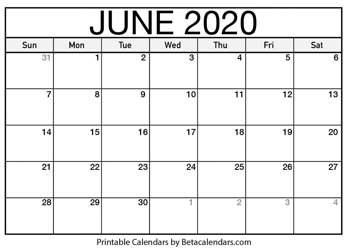 Blank June 2020 Calendar Printable - Beta Calendars  United Methodist 2020 Calendar