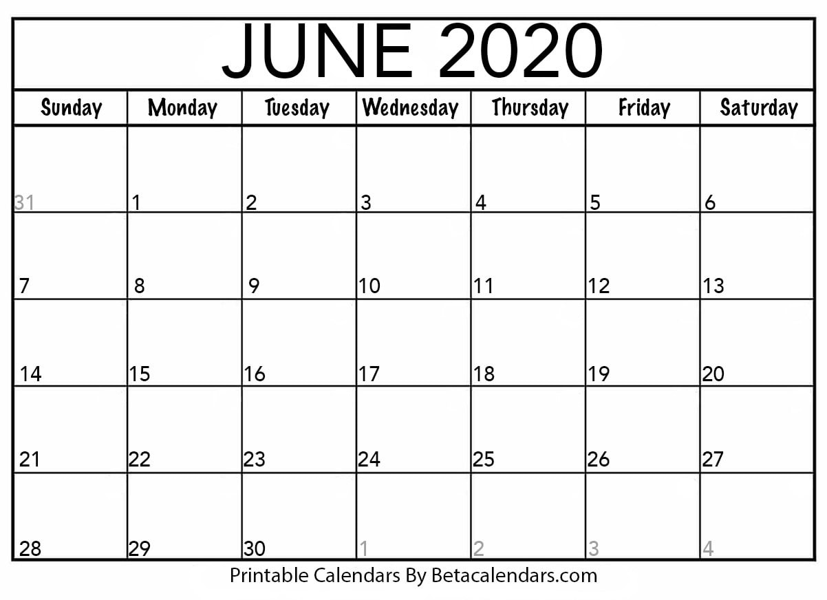 Blank June 2020 Calendar Printable - Beta Calendars  United Methodist Church Calendar 2020
