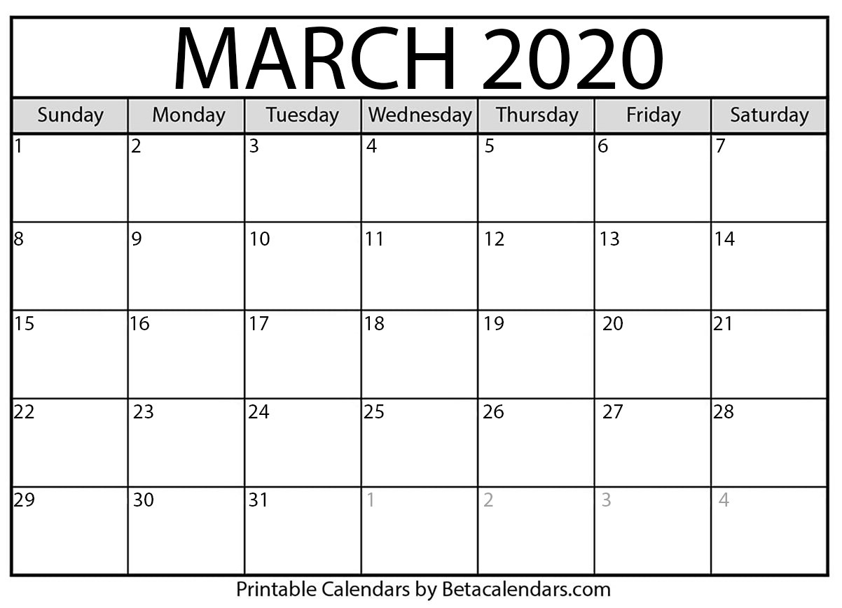 Blank March 2020 Calendar Printable - Beta Calendars  Fill In Calendar Template 2020