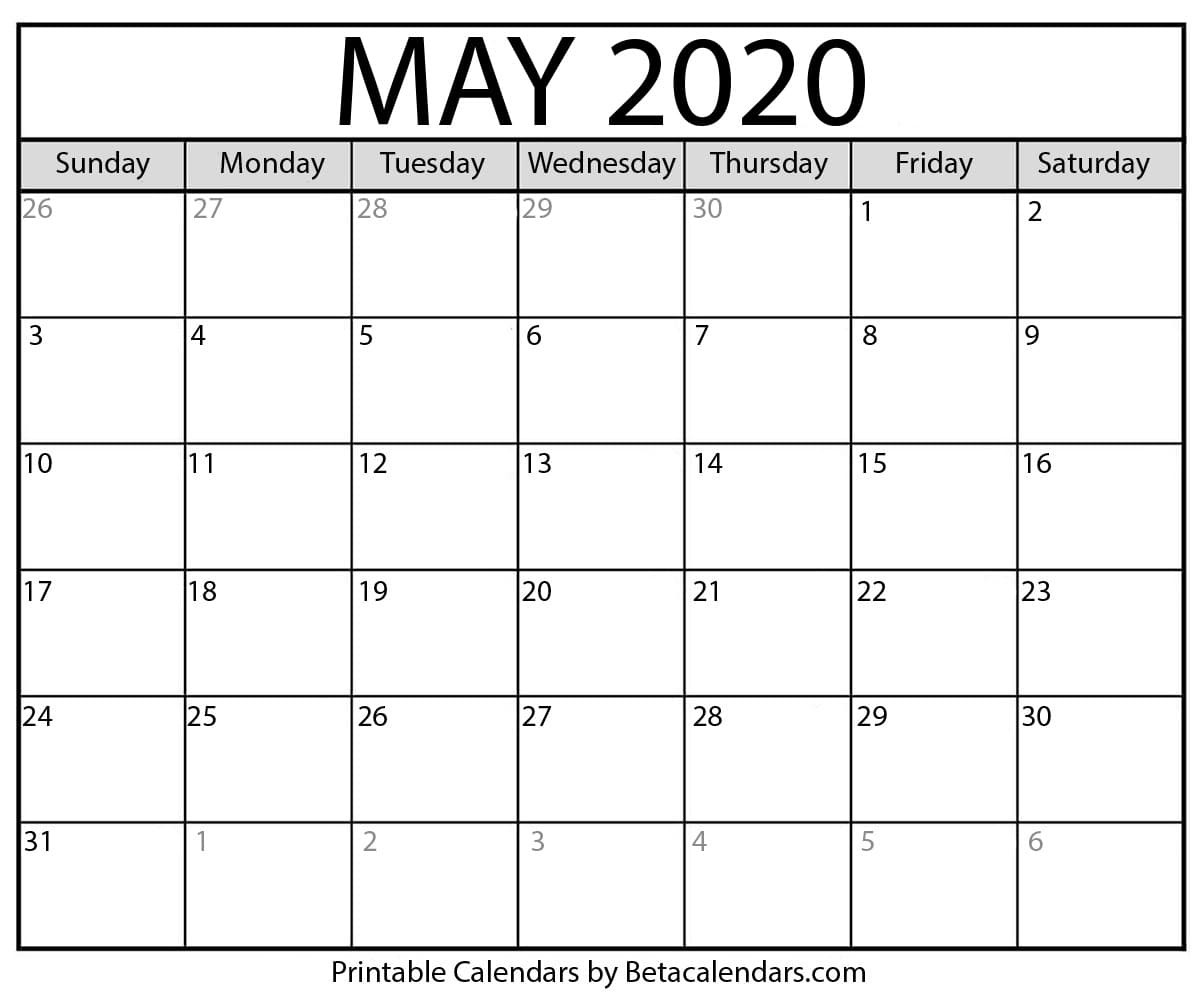 Blank May 2020 Calendar Printable - Beta Calendars  2020 Calendar Template With Catholic Holidays