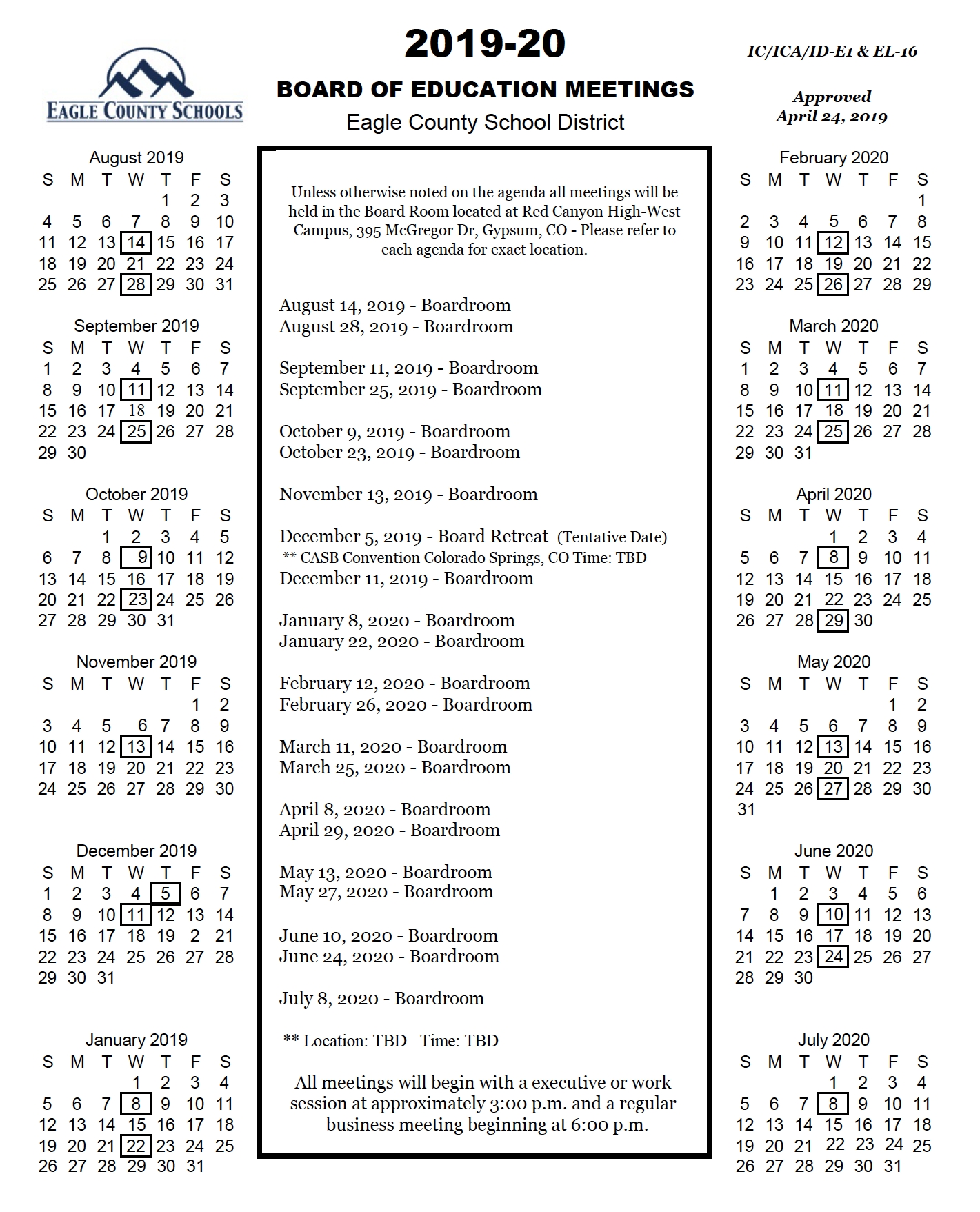 Board Of Education | Eagle County Schools  Depo Provera Calendar For  8/2020