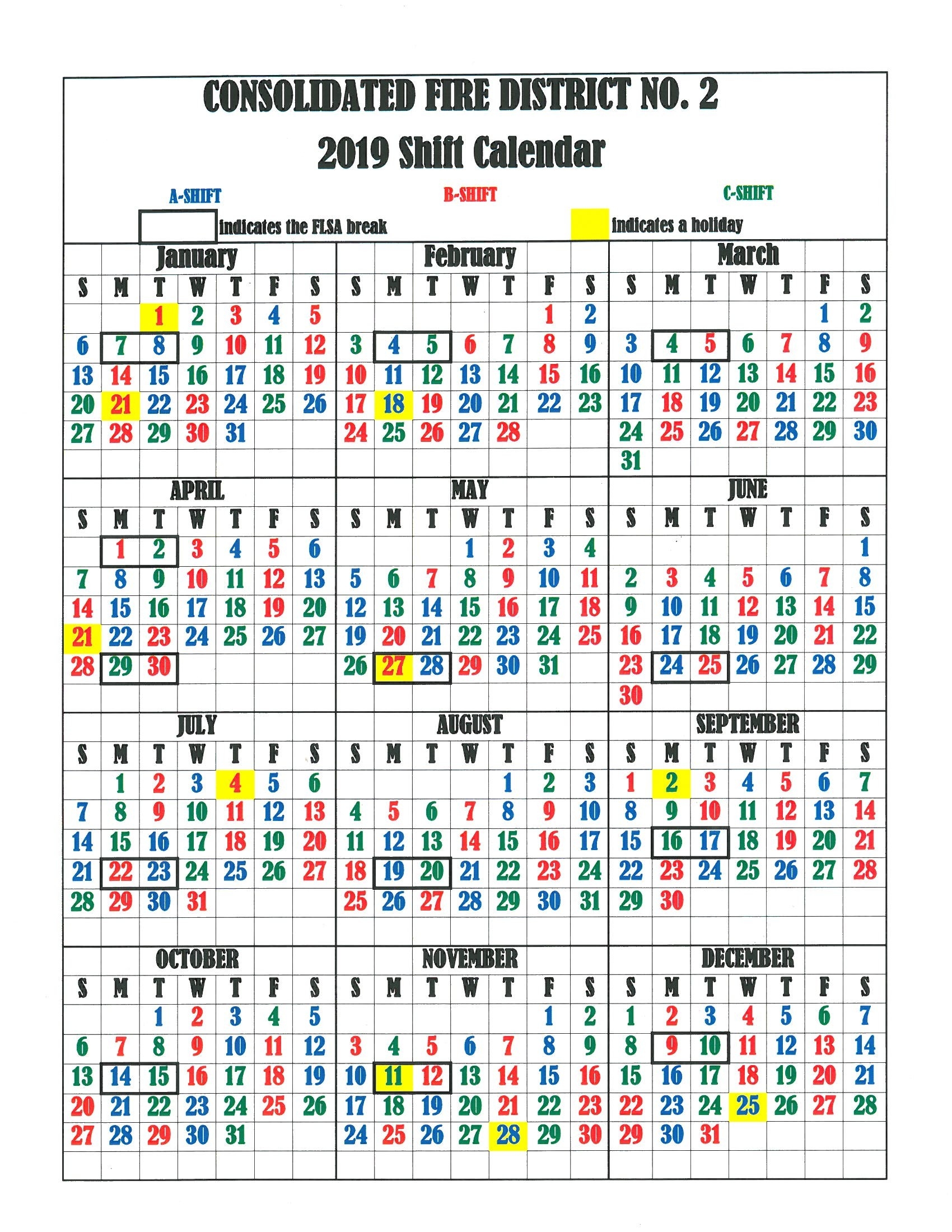 Cfd2 Shift Calendar - Consolidated Fire District #2  Fire Department Schedule Calendar 2020