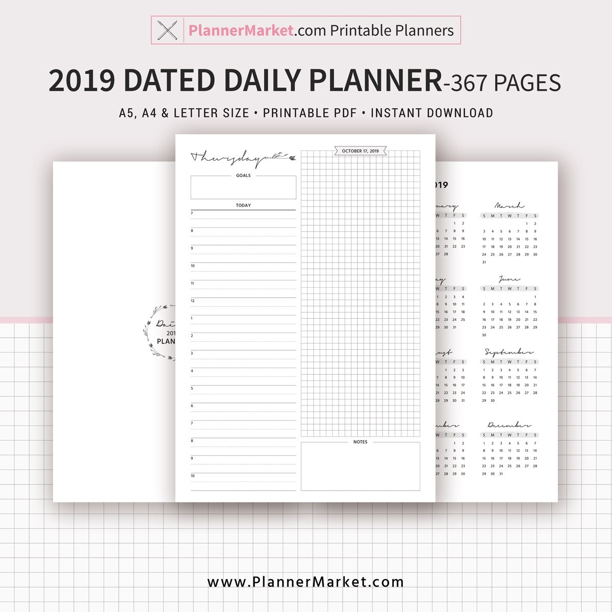 Daily Planner, 2019 Dated Daily Agenda, Day On 1 Page, Planner Printable,  Planner Inserts, Hourly Dated, Filofax A5, A4, Letter Size, Do1P  26.catholic Daily Planner Template