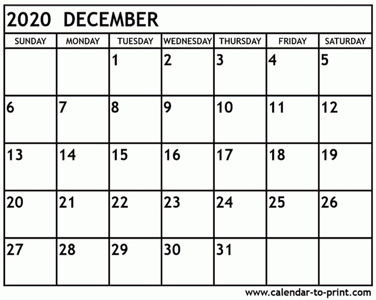 December 2020 Calendar Printable  August-December 2020 Calendar