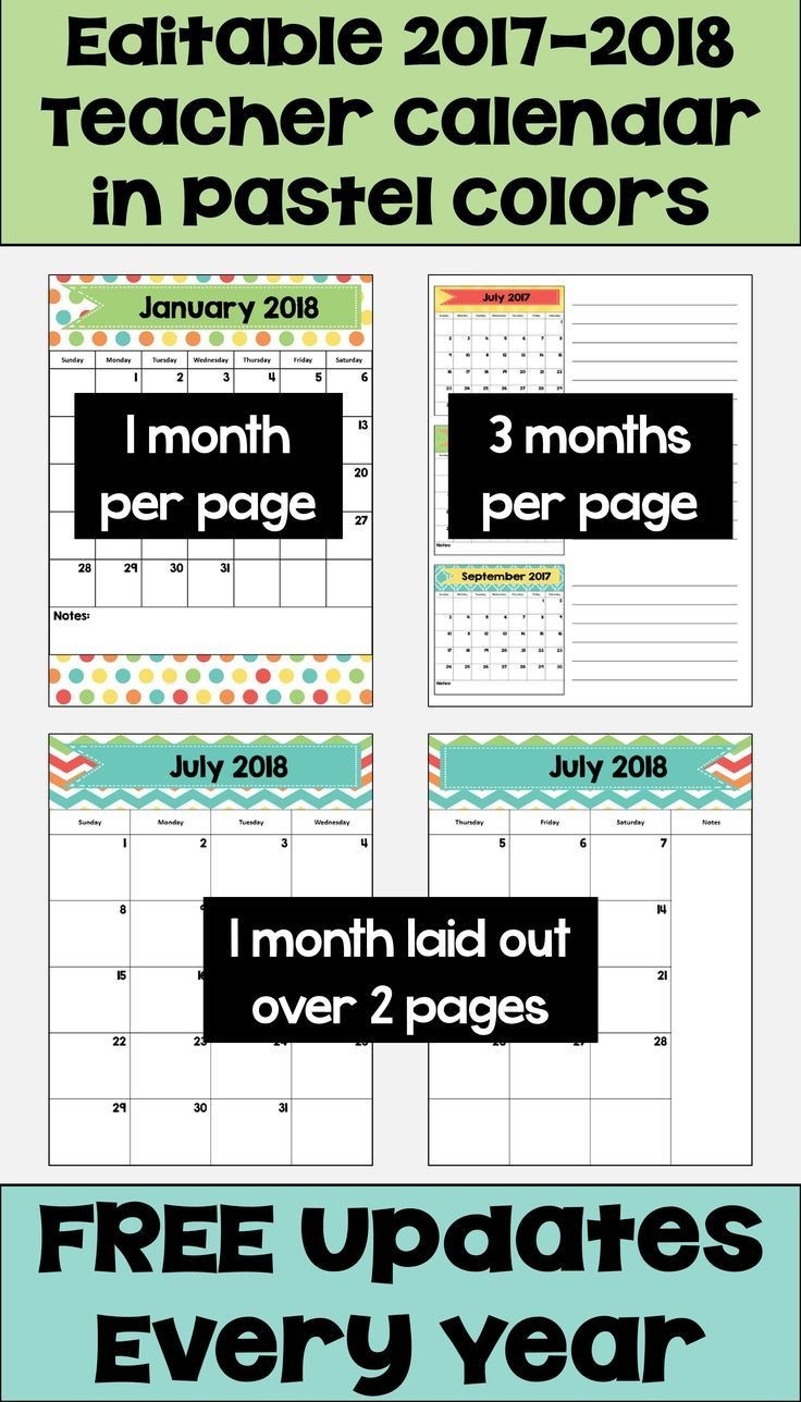 Editable Calendar 2019-2020 With Free Updates In Pastel  3 Month Per Page Calendar 2020
