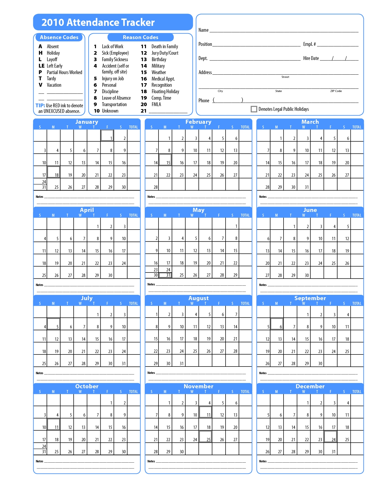 Employee Vacation Calendar Template 2020 Printable Free  2020 Employee Attendance Calendar Pdf