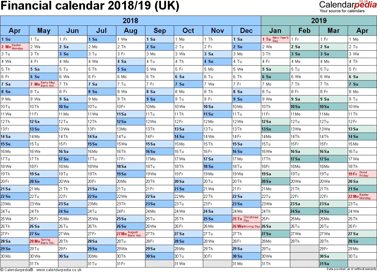 Financial Calendars 2018/19 (Uk) In Pdf Format  Financial Year Calander