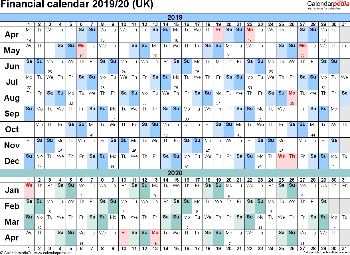 Financial Calendars 2019/20 (Uk) In Pdf Format  2020 Financial Year Dates