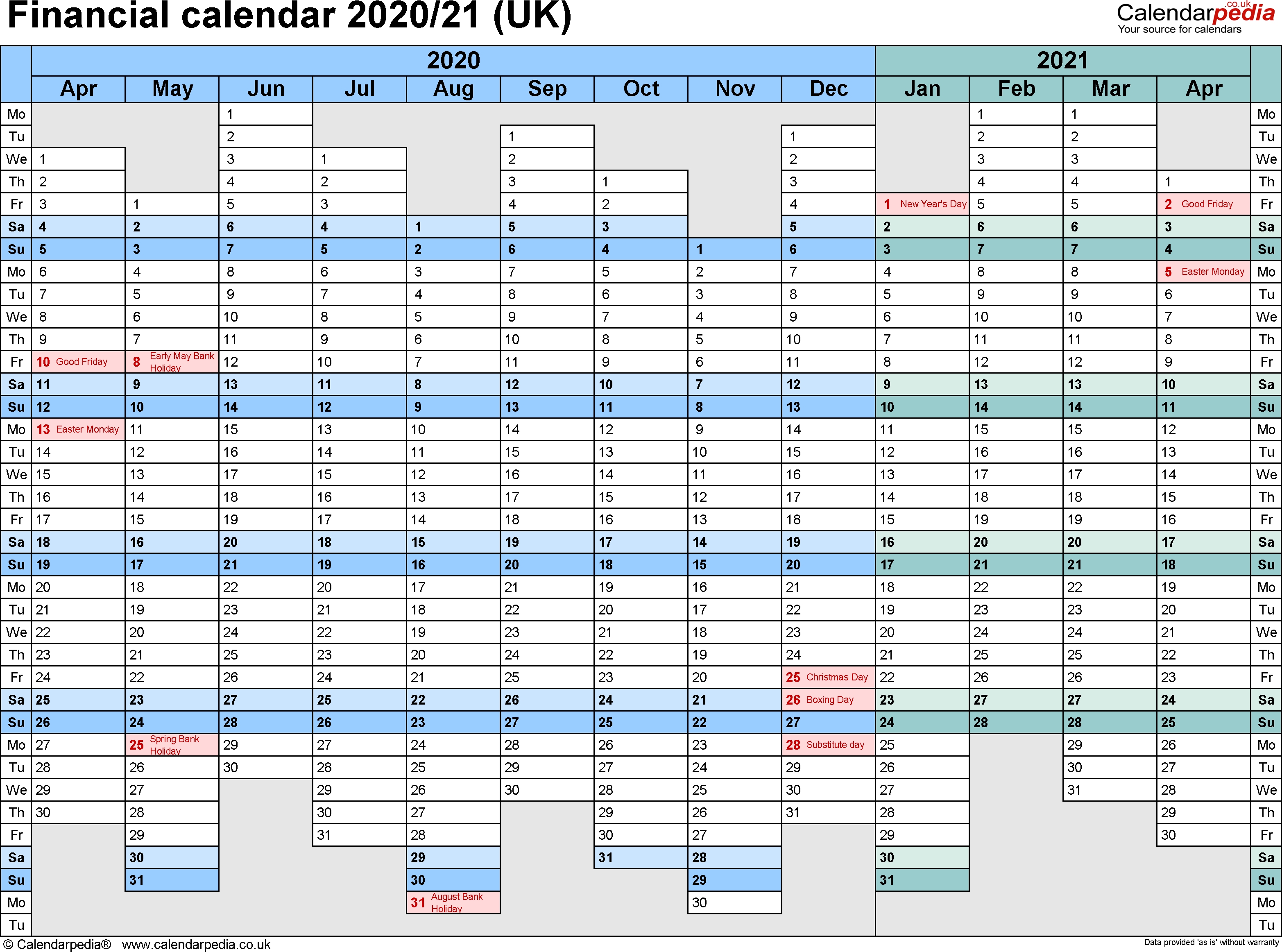 Financial Calendars 2020/21 (Uk) In Pdf Format  2020 2020 Financial Calendar