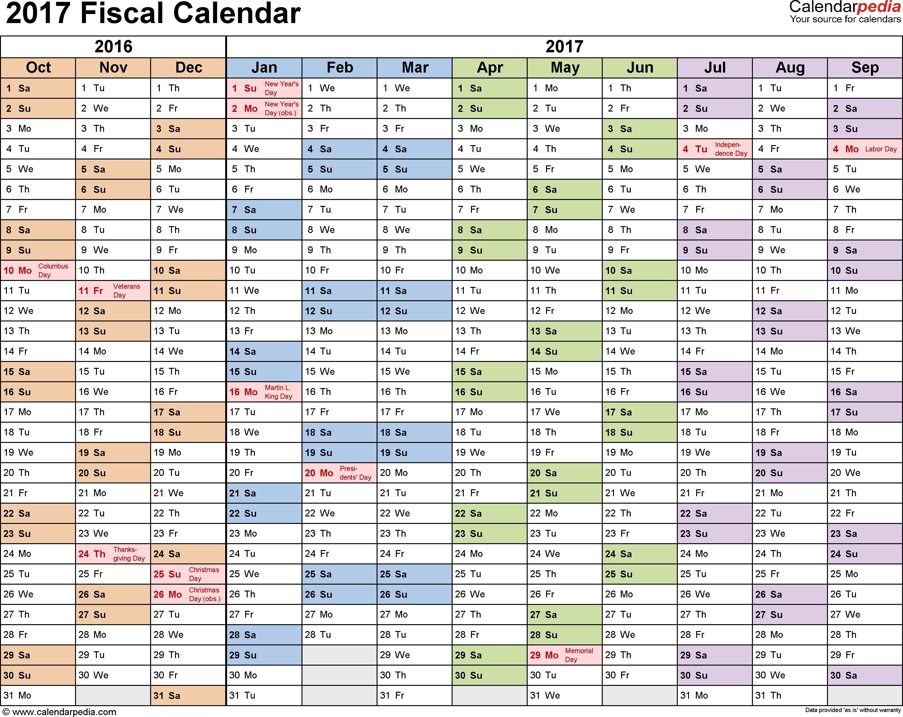 Fiscal Calendars 2017 As Free Printable Word Templates  Australian Financial Year Calendar