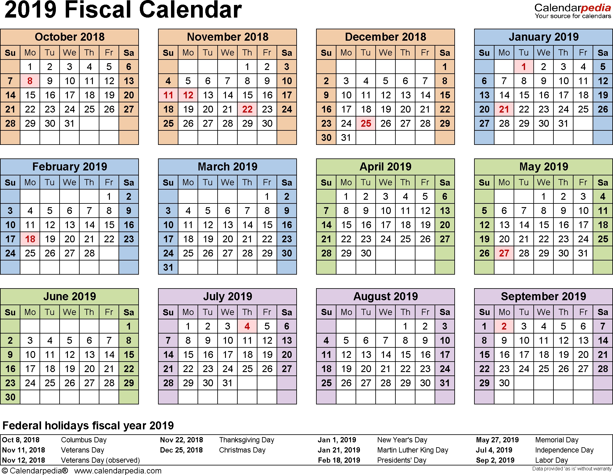 Fiscal Calendars 2019 As Free Printable Word Templates  Financial Year 19  Australia
